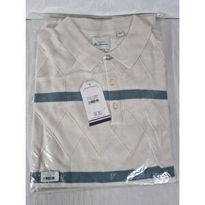 Ben Sherman Mens Diamond Knit Polo Shirt Ivory Blue Stripe 0075855C 3XL NWT
